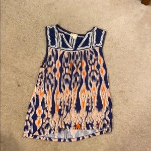 Meadow Rue sleeveless orange and blue top small